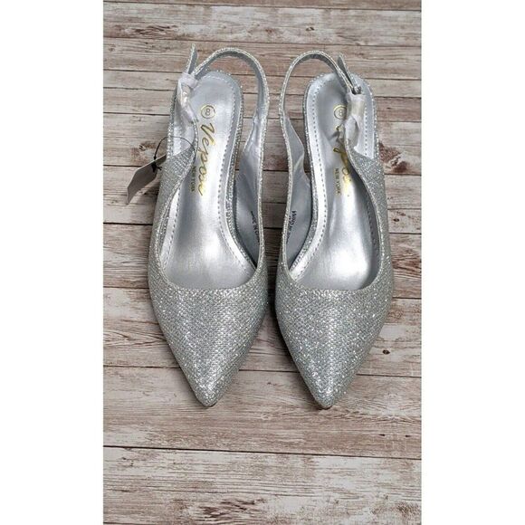 Vepose New York CJY026 Womens Size 8 Silver Pointed Toe Kitten Pump Heels - Picture 5 of 10